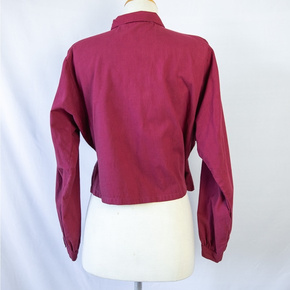 980's Burgundy Jacquard Tapestry Blouse with Victorian Floral Panels - Picture 8 of 8